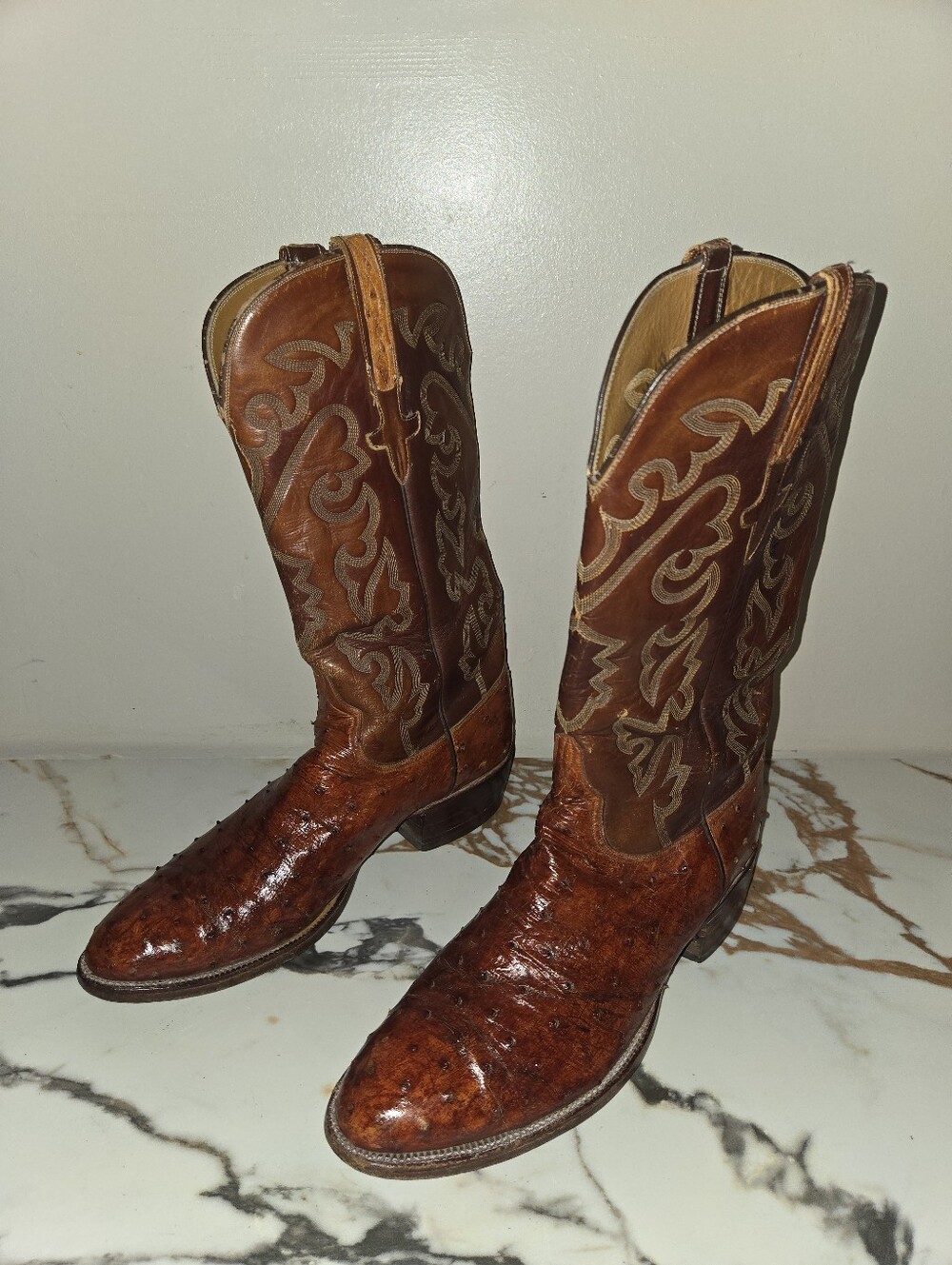 Lucchese Full Quill Ostrich Mens Boots Size  10 1/2 D.